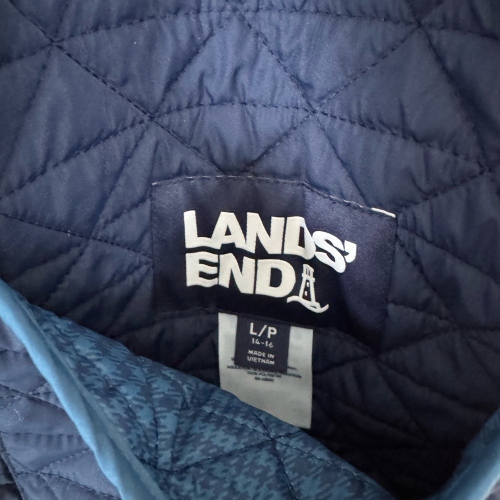 Lands End Womens Navy Blue Quilted Barn Jacket Snap Front L 14-16 Petite - Picture 3 of 7